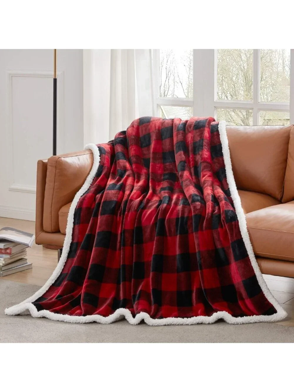 Cozy Red & Black Buffalo Plaid Sherpa Twin Blanket 60